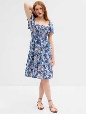 Gap Smocked Squareneck Floral Cotton Midi Dress Size Large Boho Cottagecore